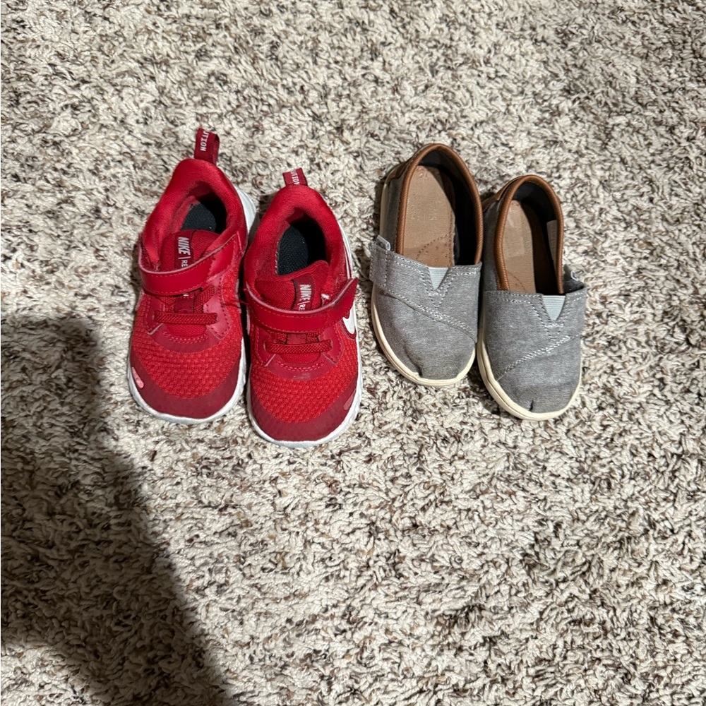 Nike Kids Red and White Sneakers and toms
